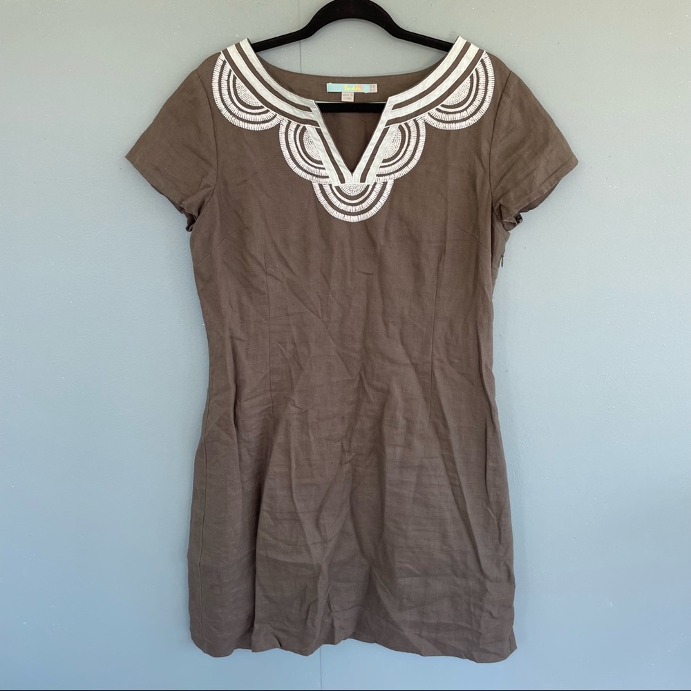 Boden Embroidered Collar Linen Shift Dress Size 10